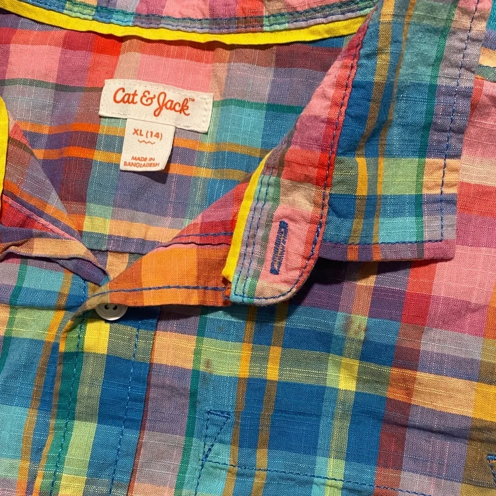 Old Navy Linen Pants Multicolor Shirts and Cat & Jack Plaid Button Down Shirt